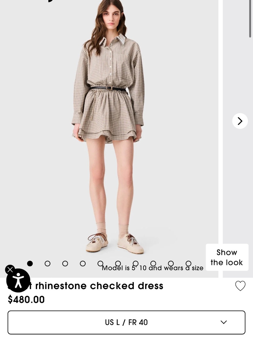 Rhinestone Checked Dress in Beige - Women